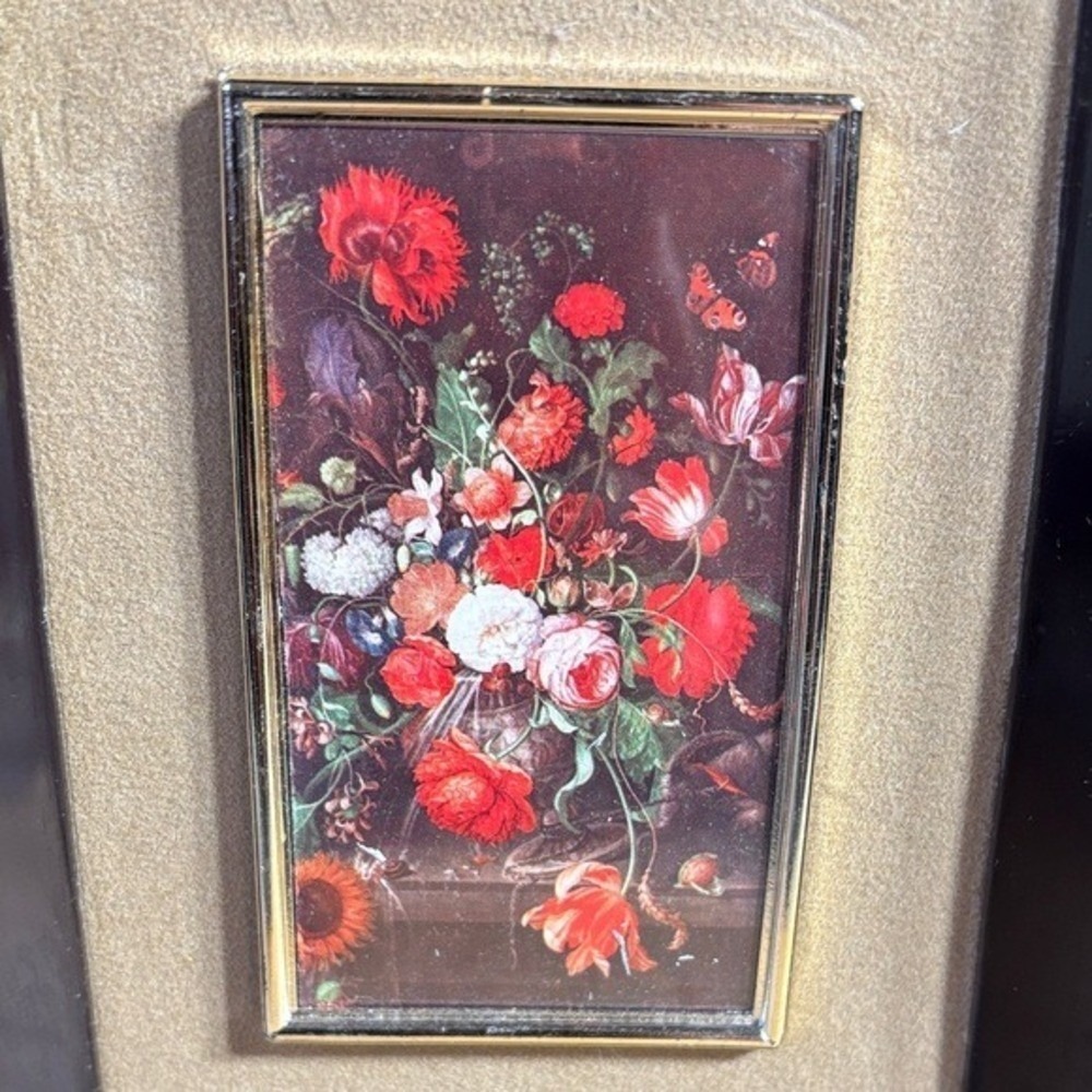 Vintage Abraham Mignon Fiori Framed Floral Art Print Layered Miniature Retro 7in - Picture 5 of 7
